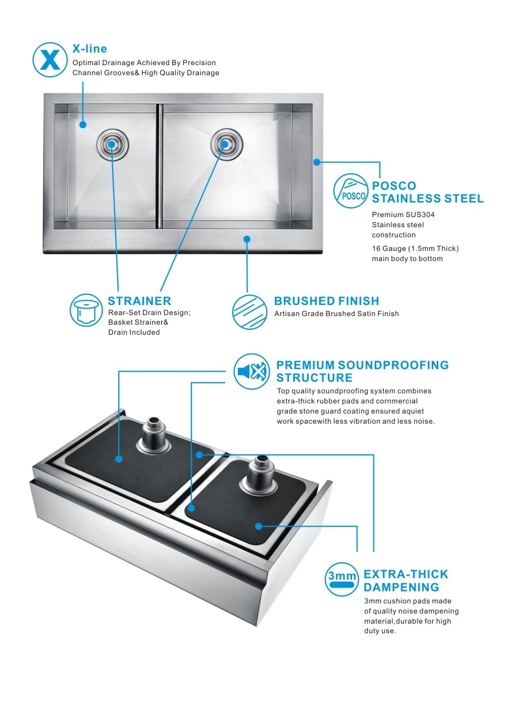 Handmade Stainless Steel Apron Double Sink kitchen sink