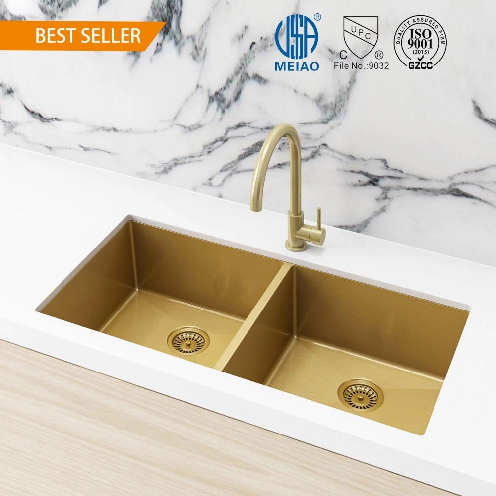 PVD Handmade Sink Golden Double Bowl Kitchen Sink
