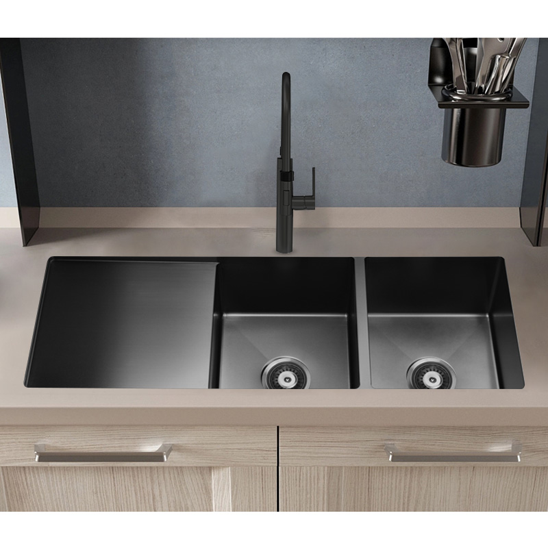 Minimalist Double-bowl Drainboard Sink