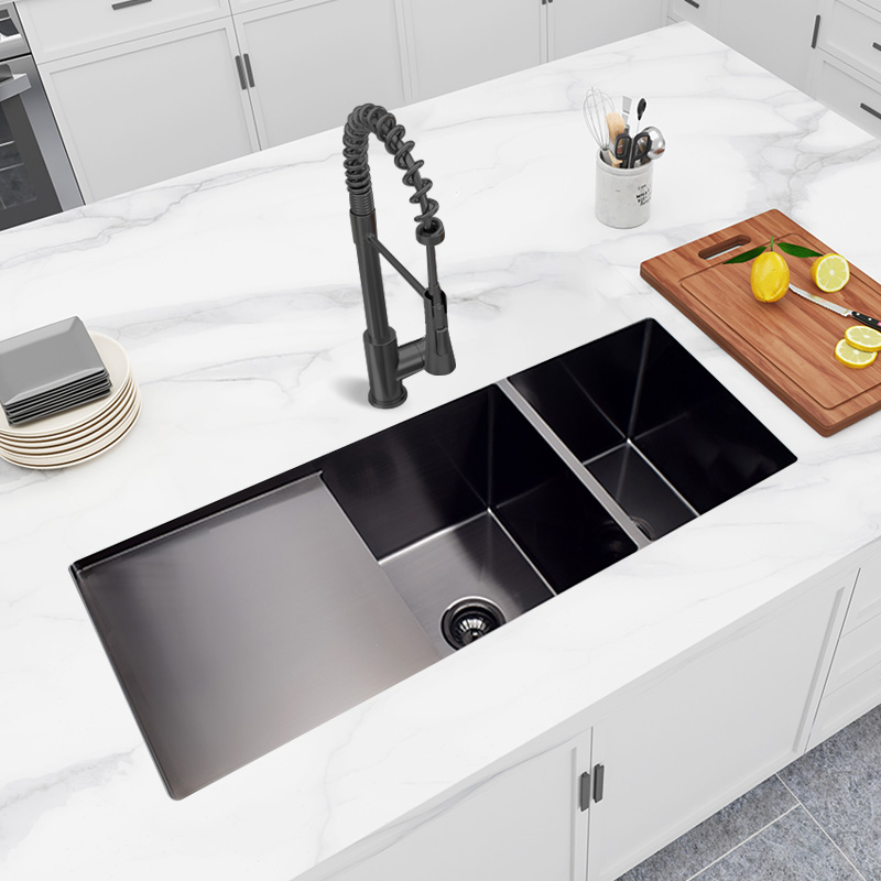 Minimalist Double-bowl Drainboard Sink