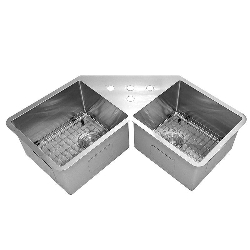 Double-basin Corner Kitchen Sink