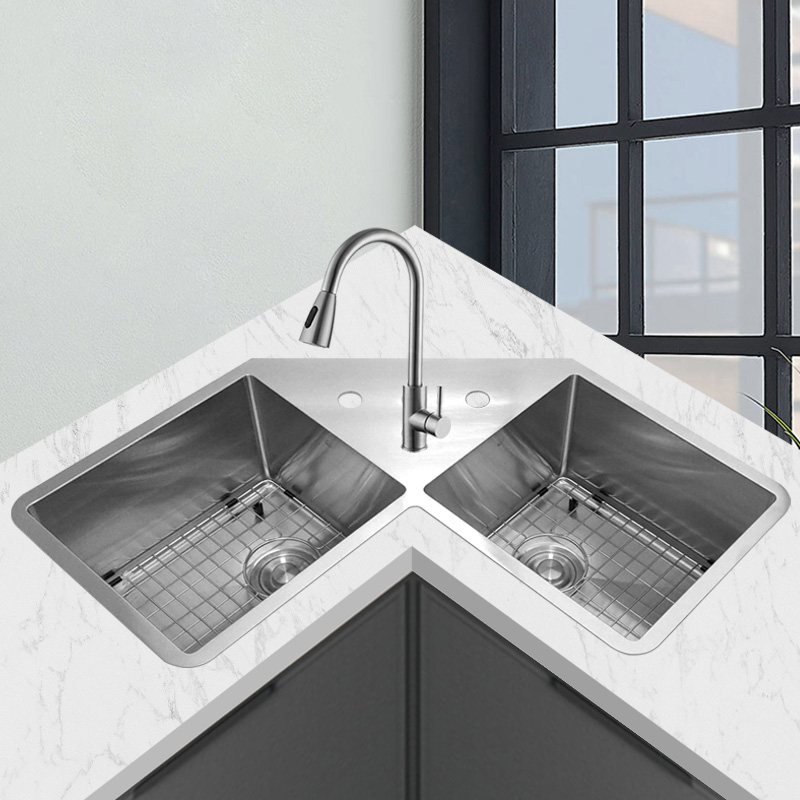 Double-basin Corner Kitchen Sink