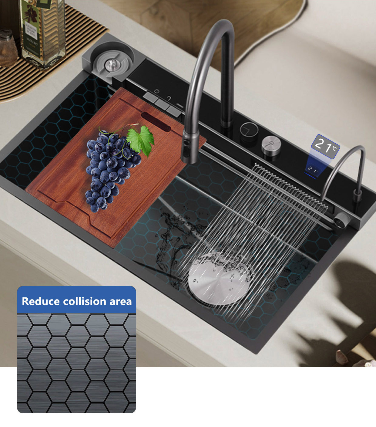 Honeycomb Element Waterfall Kitchen Sink