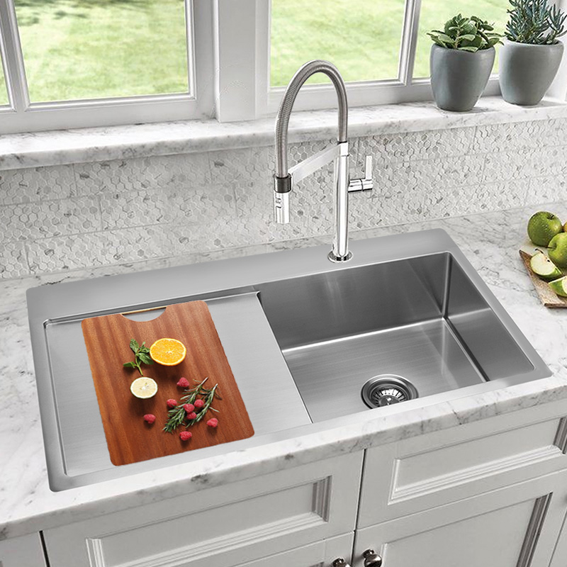 handmade single slot sink with drainboard