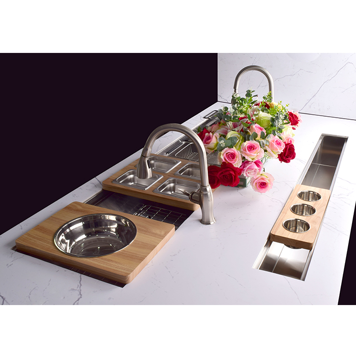 Narrow Trough Island Sink With Accessories